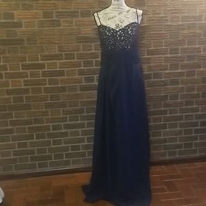 Navy strapless long dress